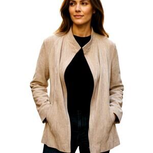 Jordache Junior 9 10 Tan 100 % Leather Open Coat Jacket Size Medium M Teen